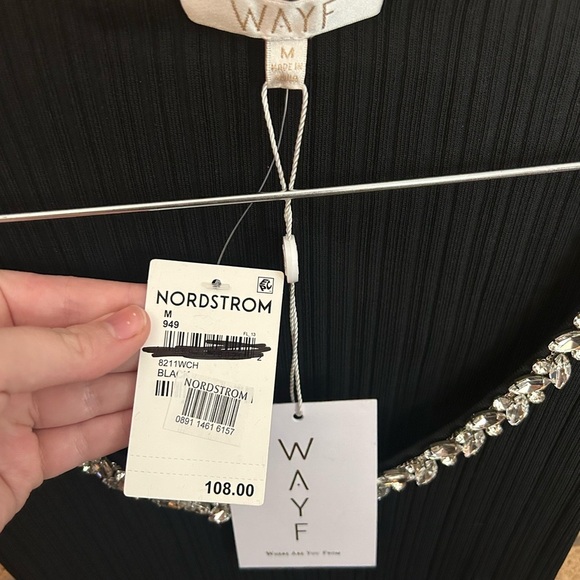 NWT WAYF Cinthia Jewel Neck Long Sleeve Rib Midi Dress Black Size Medium - Picture 4 of 8